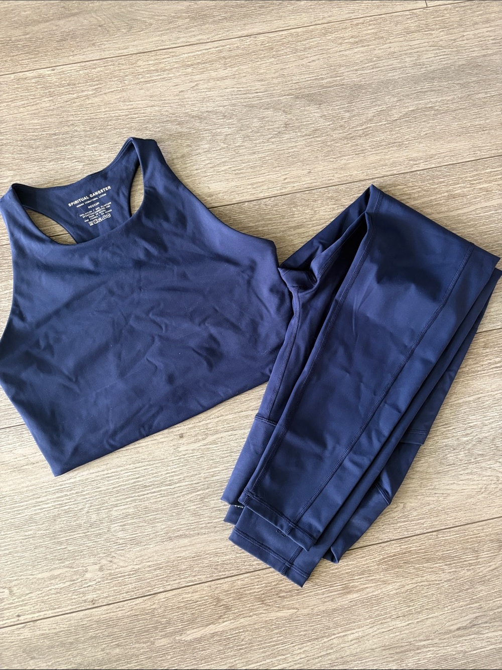 Spiritual Gangster Navy Racerback Crop Top and High-Waist Leggings Set